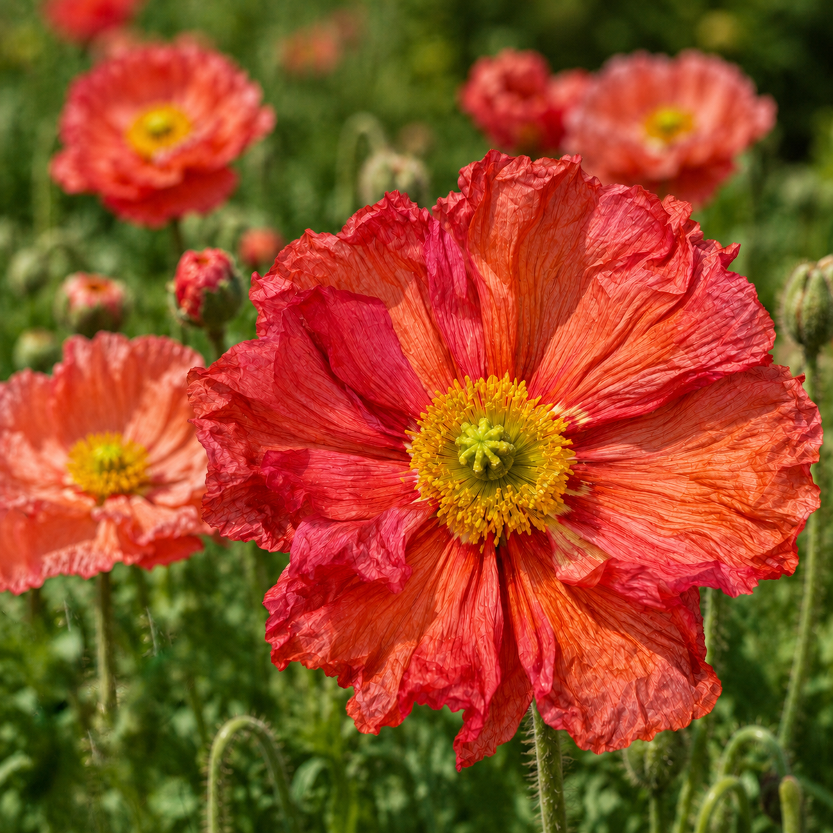 Coral Poppy Colibri Corallo flowers in bloom