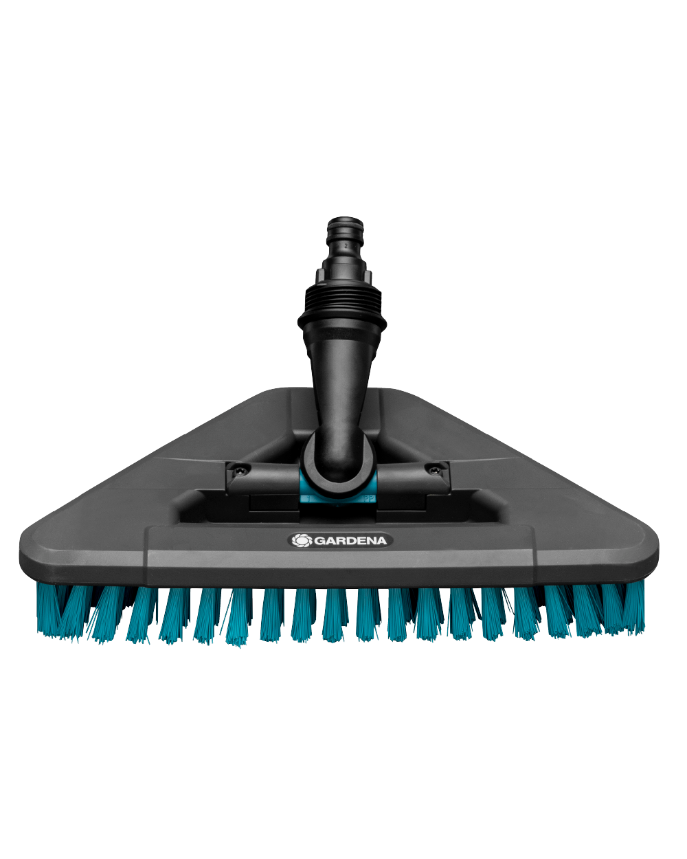Front view of GARDENA CleanSystem Brush Hard Flex with blue bristles