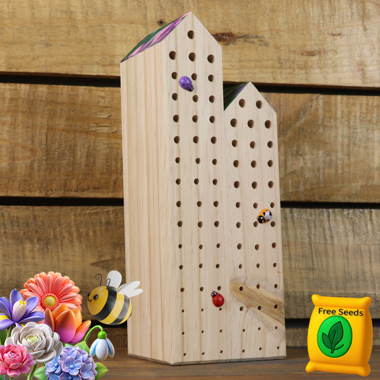 Bee Hotel (Double 25/20cm), incl Free Pack of Bee Friendly Seeds