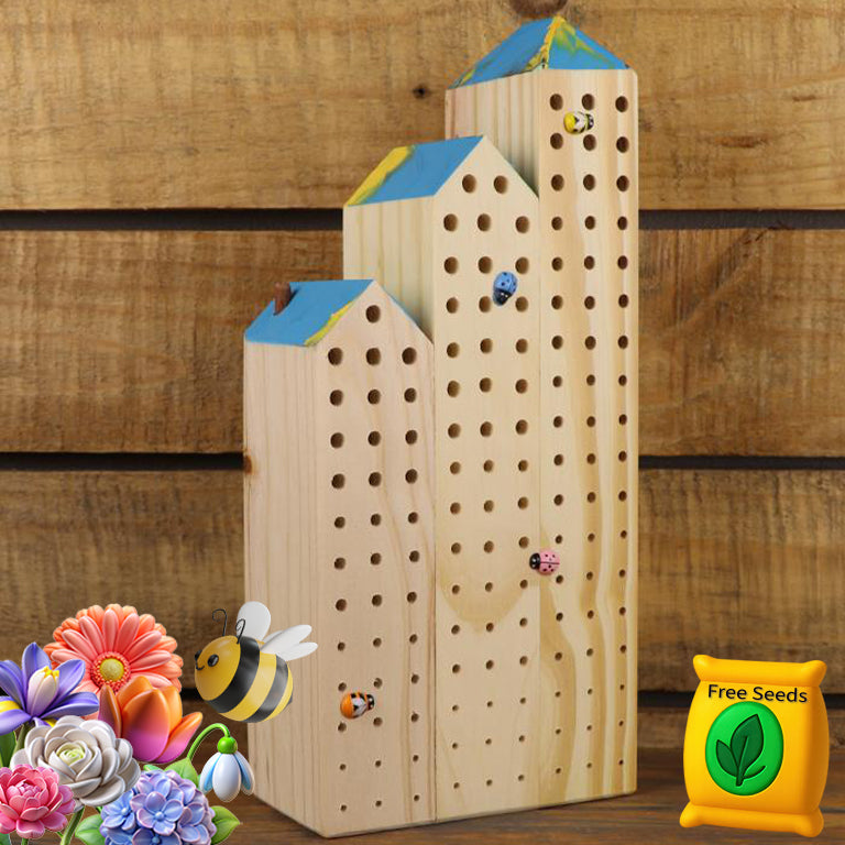 Bee Hotel (Triple 30/25/20cm), incl Free Pack of Bee Friendly Seeds