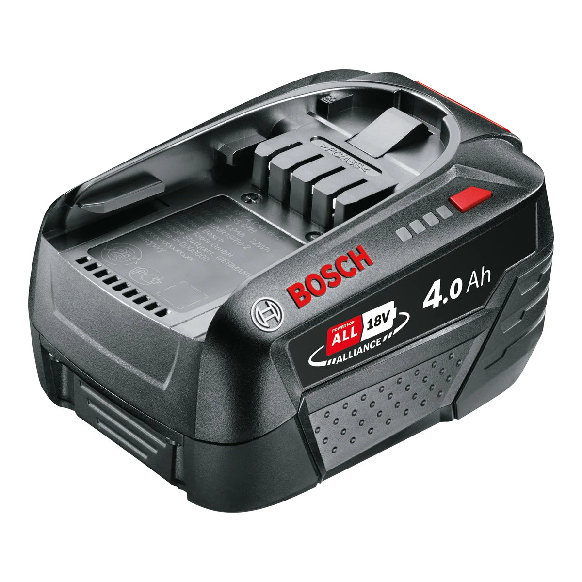 GARDENA PBA 18V 4.0Ah SoC POWER FOR ALL battery with Bosch branding and charge indicator