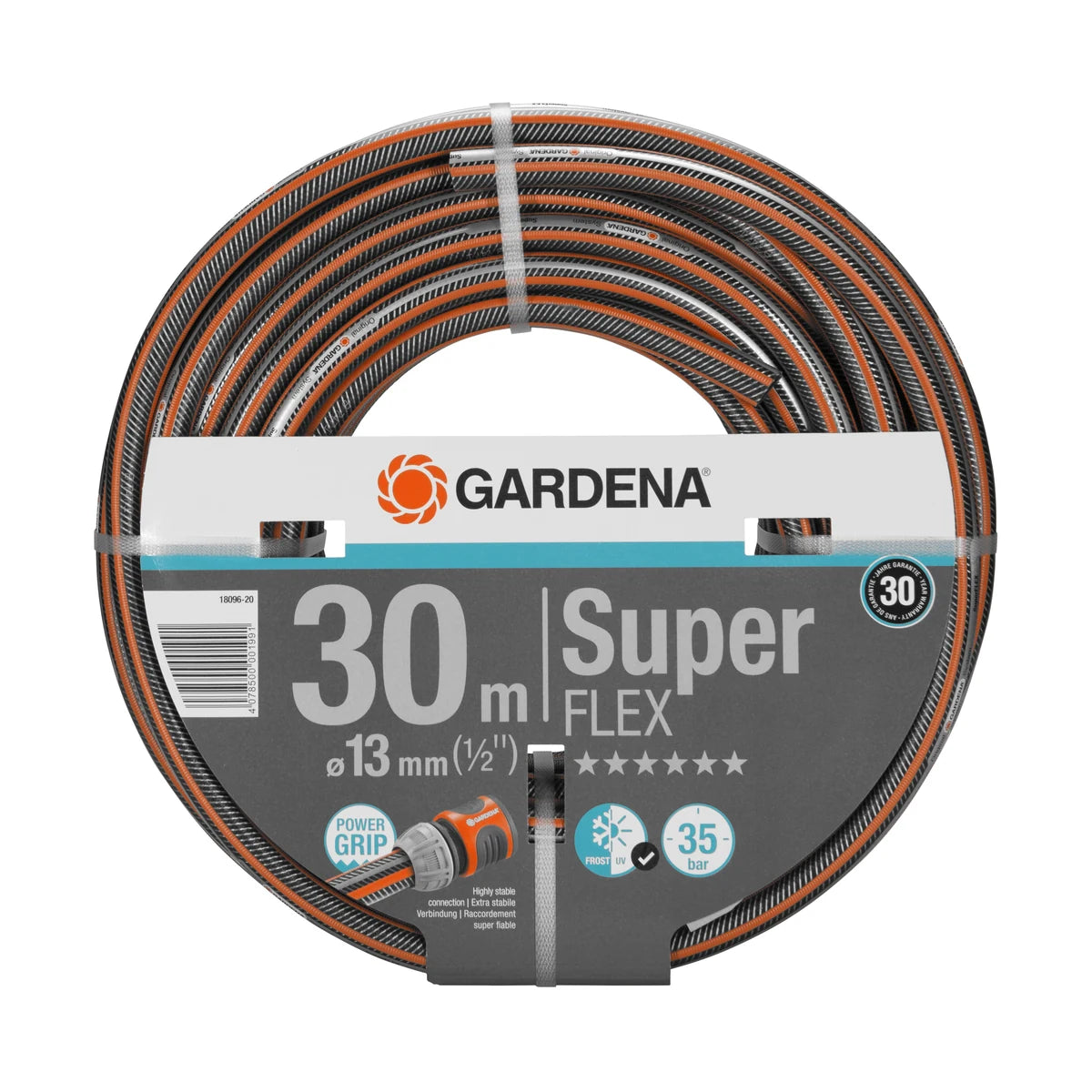 GARDENA Premium SuperFLEX 13 mm hose with packaging labelled 30 m