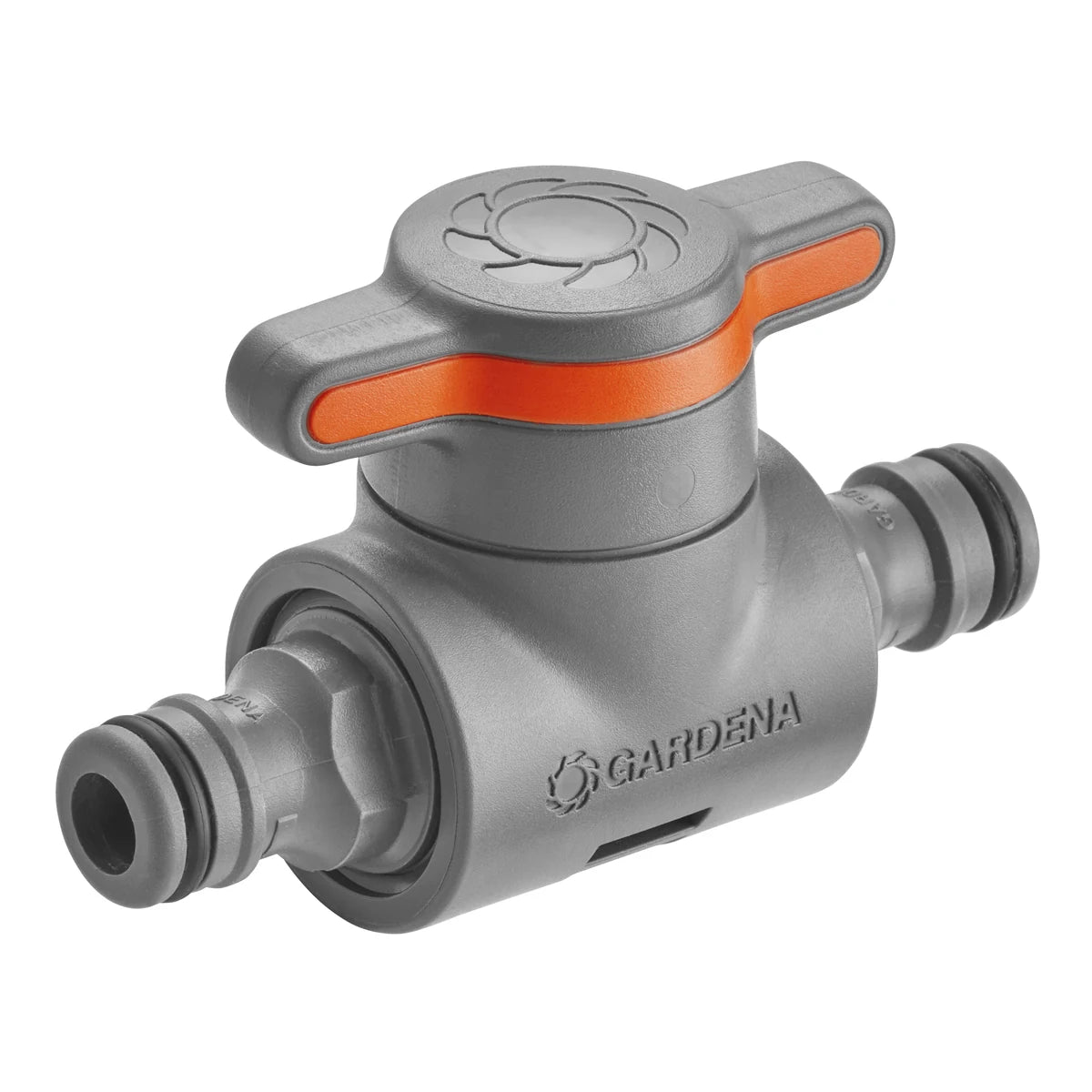 GARDENA coupling with flow-control valve and two male system connections