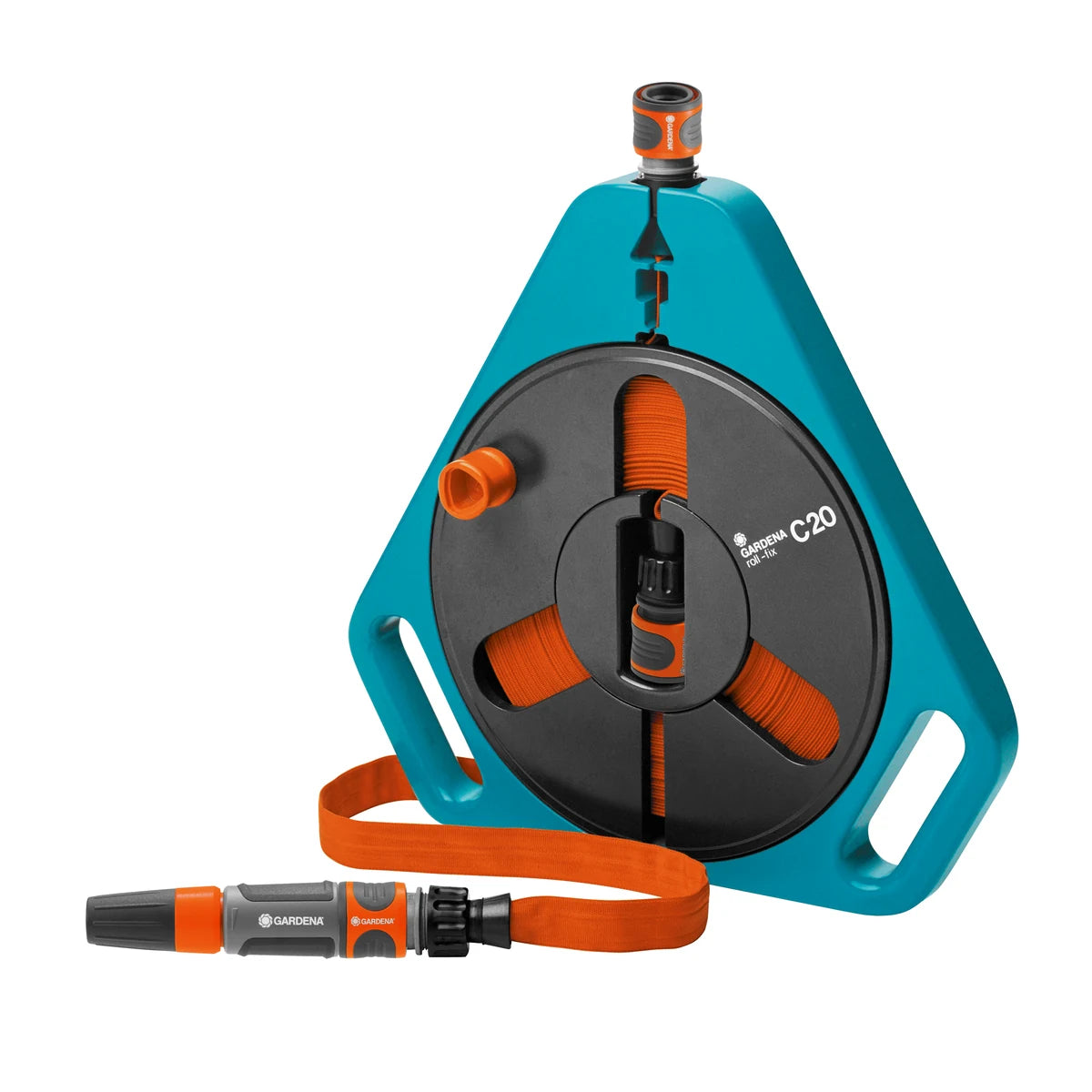 GARDENA Classic Roll-Fix cassette with flat hose, cleaning nozzle and tap connection