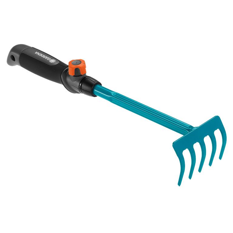 GARDENA combisystem Flower Rake with short hand grip and blue steel tines
