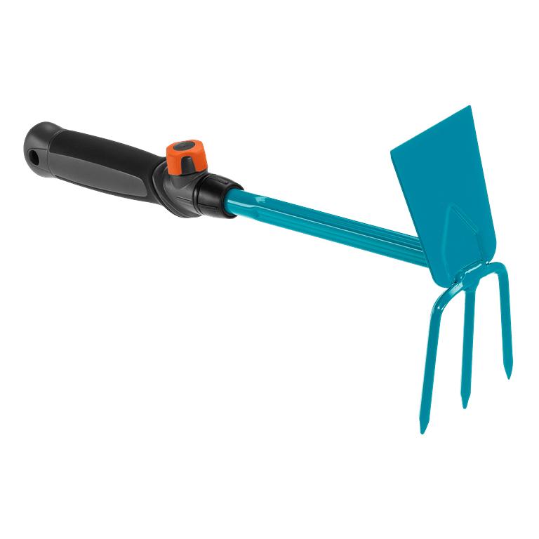 GARDENA combisystem Hand Hoe with flat hoe blade, three prongs and ergonomic grip