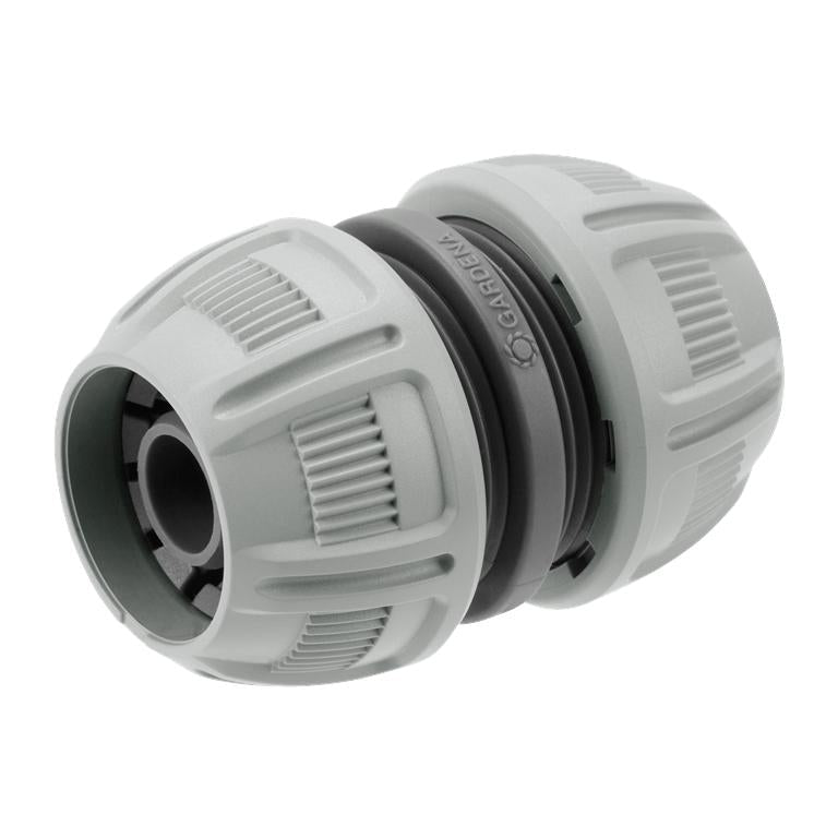 Grey GARDENA 13 mm hose repairer with two tightening collars