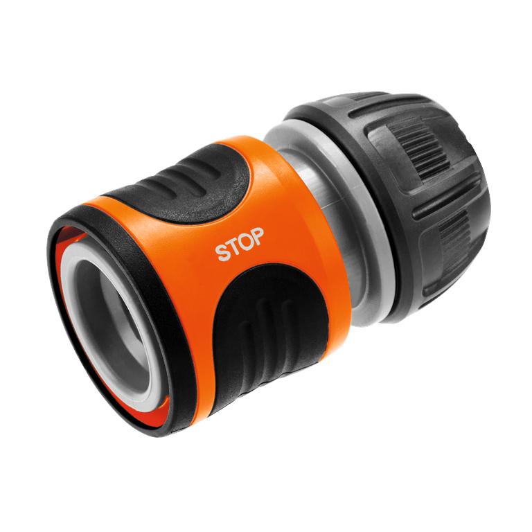 GARDENA 13 mm Water Stop hose connector with orange grip