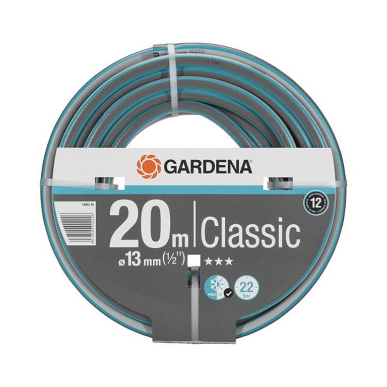Front view of packaged GARDENA Classic 13 mm × 20 m hose coil