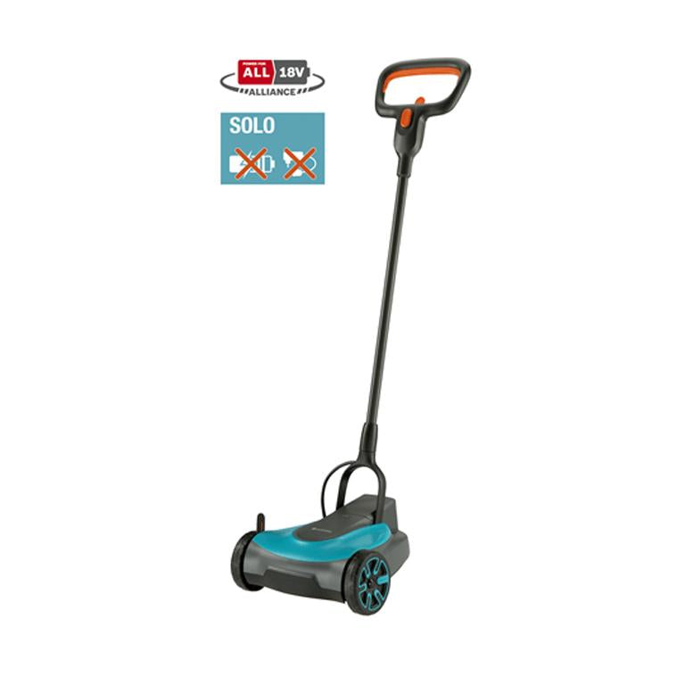 GARDENA HandyMower 22/18V P4A SOLO mower with battery and charger exclusion icons
