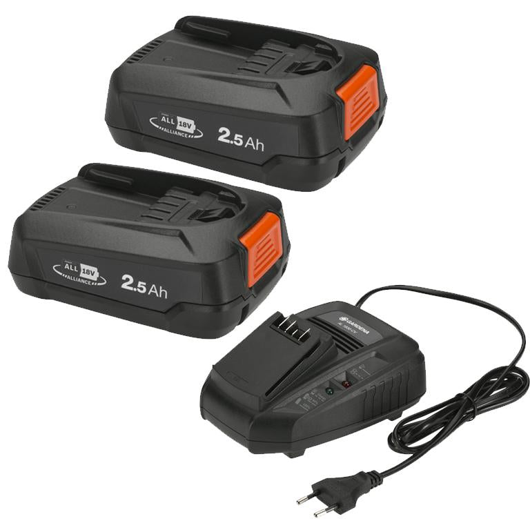 GARDENA Double Battery Starter Set P4A - Includes Quick Charger and 2x2.5Ah Battery - GARDENING.co.za