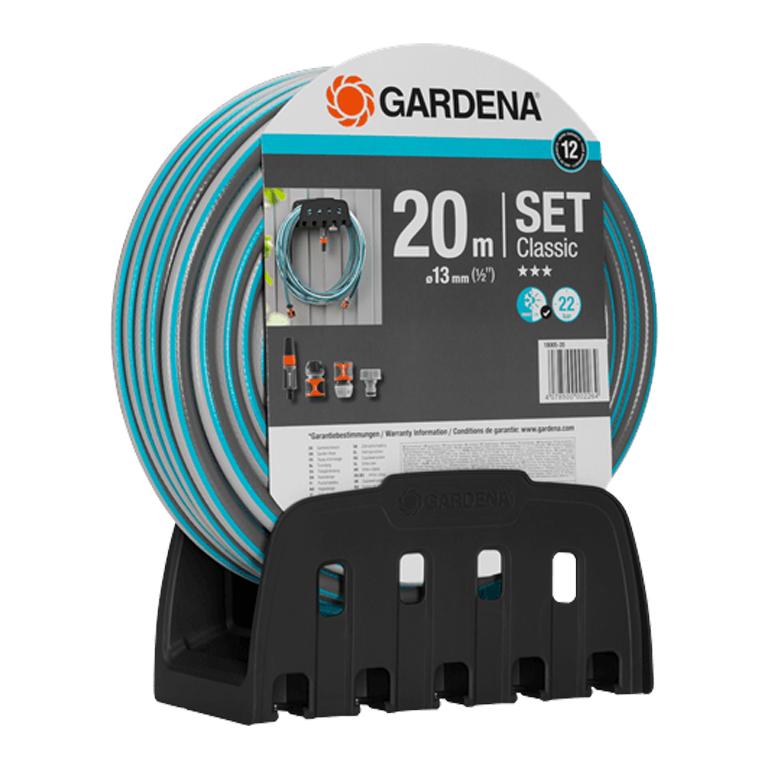 GARDENA Classic 13 mm 20 m hose set with fittings and wall bracket