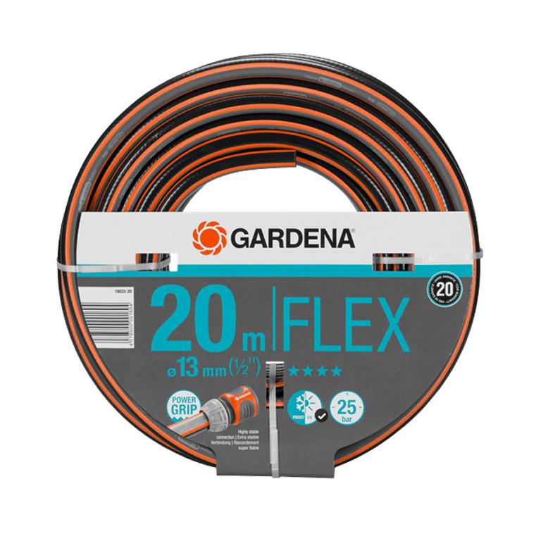 Front view of packaged GARDENA Comfort FLEX 13 mm × 20 m hose coil