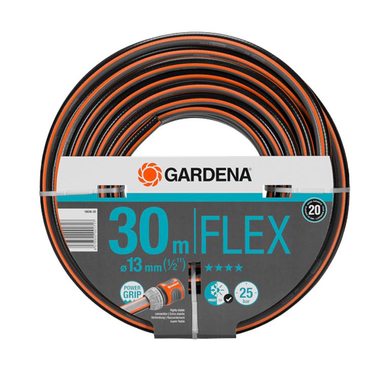 Front view of packaged GARDENA Comfort FLEX 13 mm × 30 m hose coil