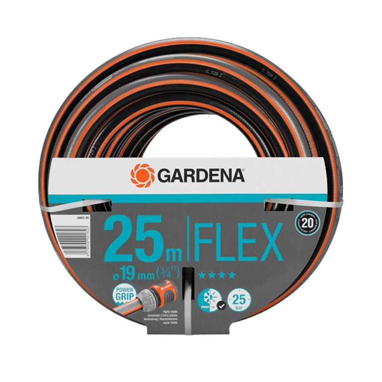 Front view of packaged GARDENA Comfort FLEX 19 mm × 25 m hose coil