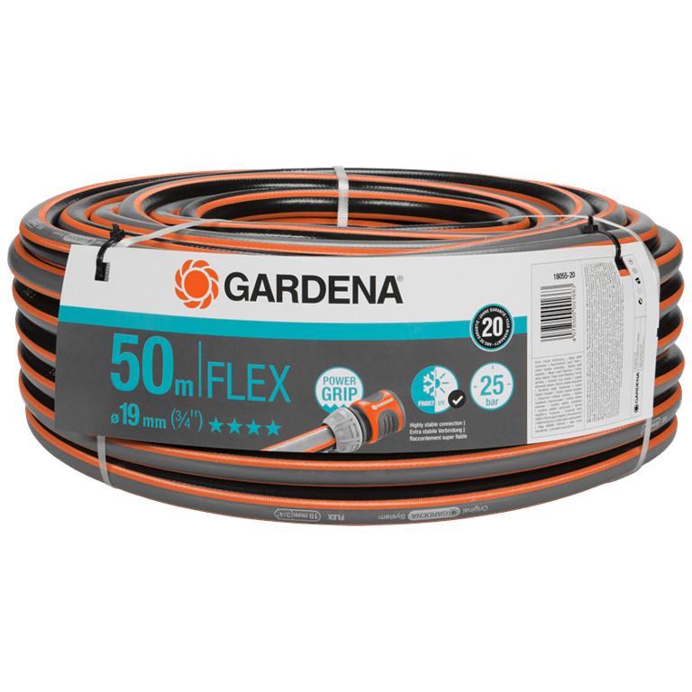 GARDENA Comfort FLEX 19 mm 50 m hose coil with product label