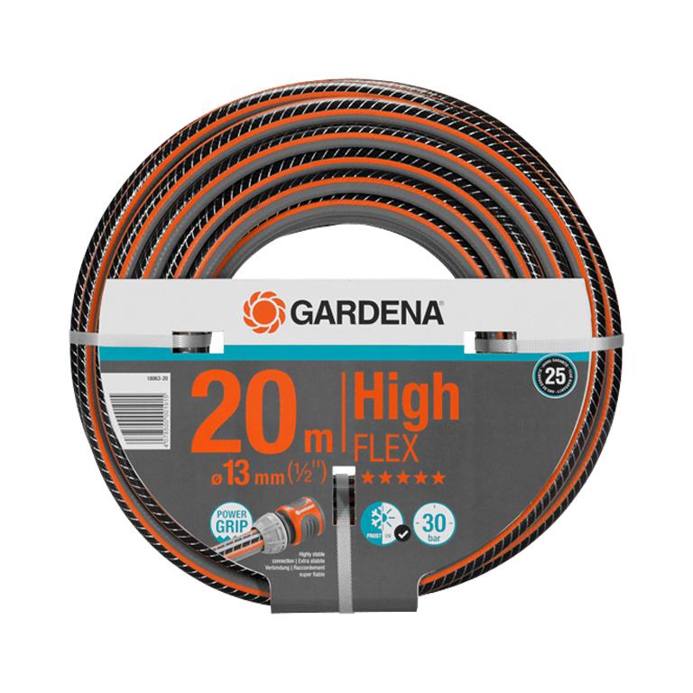 Front view of packaged GARDENA Comfort HighFLEX 13 mm × 20 m hose coil