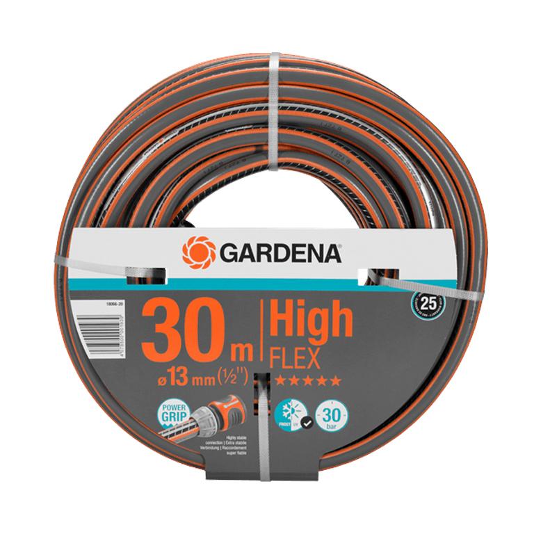 Front view of packaged GARDENA Comfort HighFLEX 13 mm × 30 m hose coil