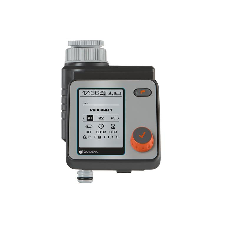 Front view of GARDENA Water Timer Master with display and control dial