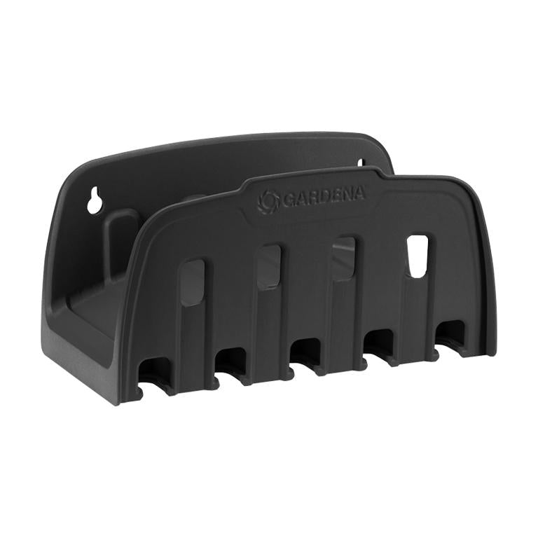 Angled view of GARDENA wall hose bracket on white background