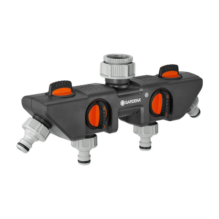 GARDENA four-channel water distributor with four outlet controls