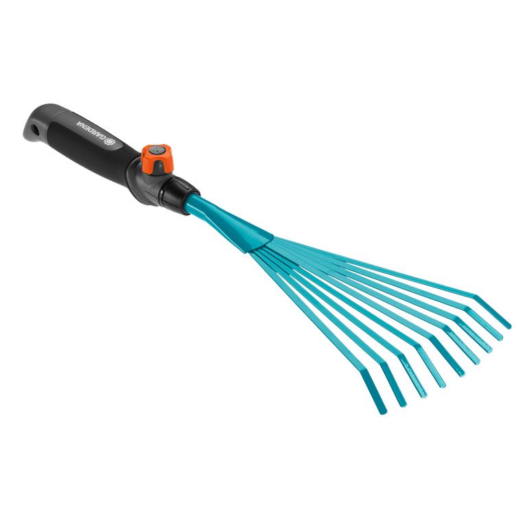 GARDENA combisystem Hand Rake with blue steel tines and ergonomic grip