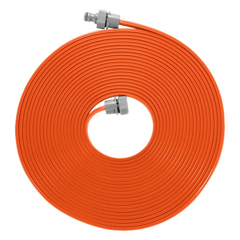Coiled orange GARDENA 15 m sprinkler hose with connectors at both ends