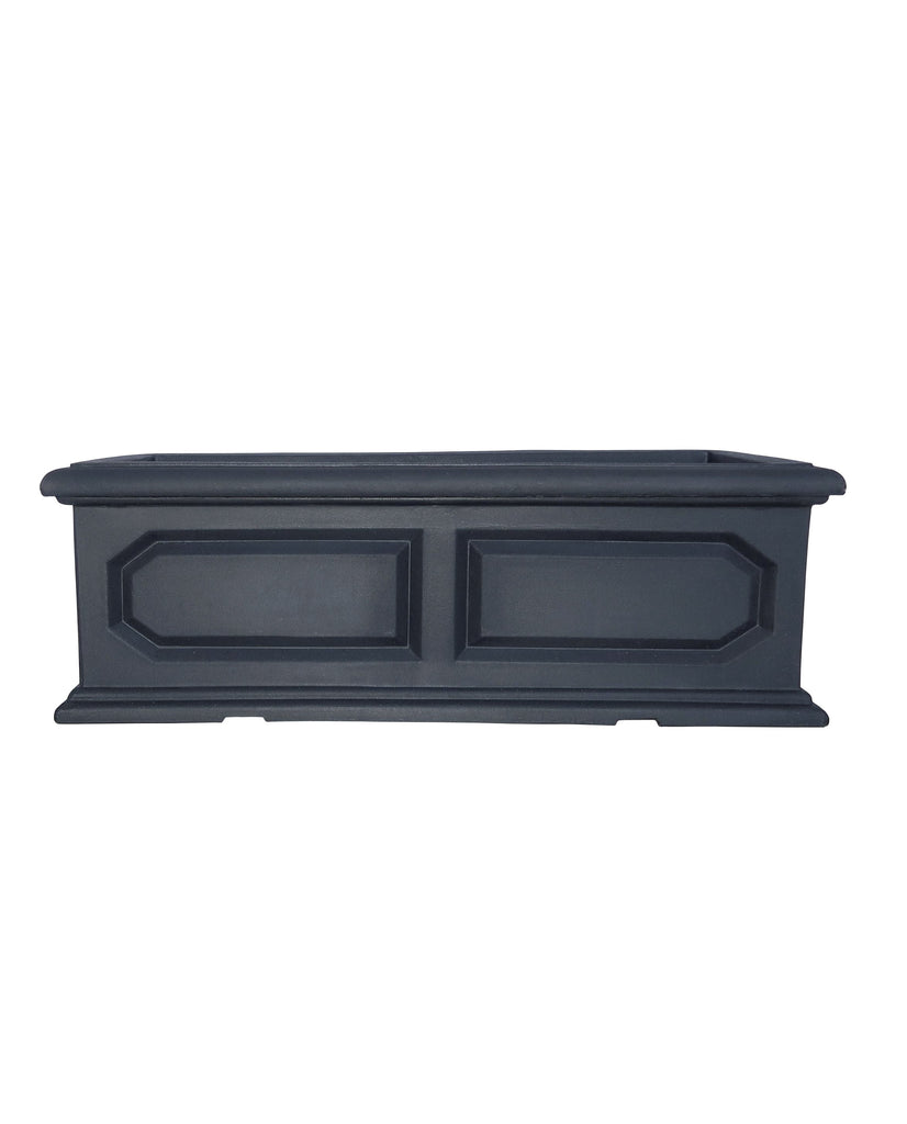 Front view of the Classic Versailles Japi window box in colour lead showing the embossed design and classic style. Colour lead (Black)
